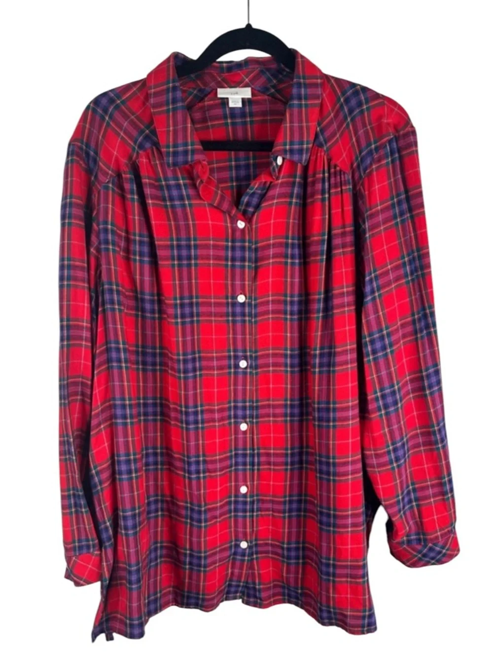 J. Jill Red & Blue Classic Plaid Comfy Casual Outdoor Woodsy Long‎ Sleeve Top